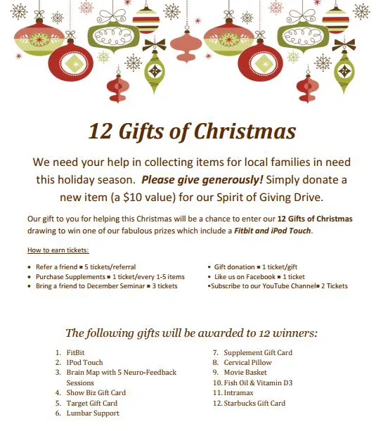 Chiropractic Kingwood TX 12 Gifts of Christmas Flyer